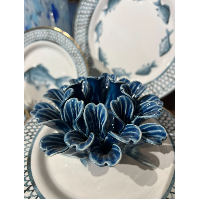 PORTA VELA CERAMICA AZUL