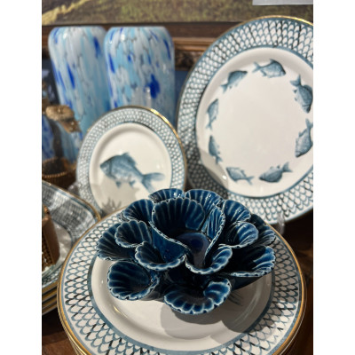 PORTA VELA CERAMICA AZUL