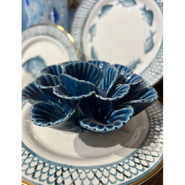 PORTA VELA CERAMICA AZUL
