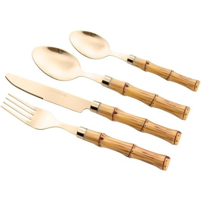 FAQUEIRO 24PC ACO INOX C/CABO PLASTICO BAMBU DOURADO