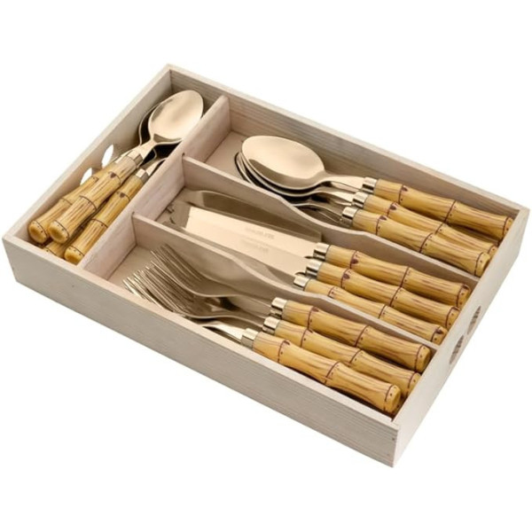 FAQUEIRO 24PC ACO INOX C/CABO PLASTICO BAMBU DOURADO