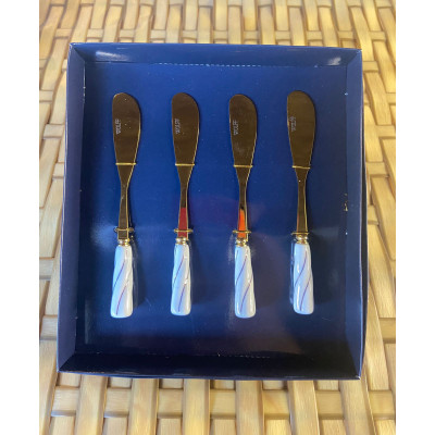 CJ 4 ESPATULAS AÇO INOX  DOURADO  C/ CABO CERÂMICA BRANCO