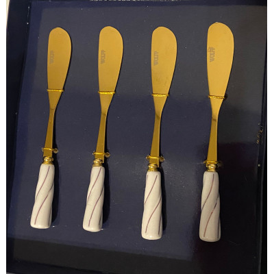 CJ 4 ESPATULAS AÇO INOX  DOURADO  C/ CABO CERÂMICA BRANCO