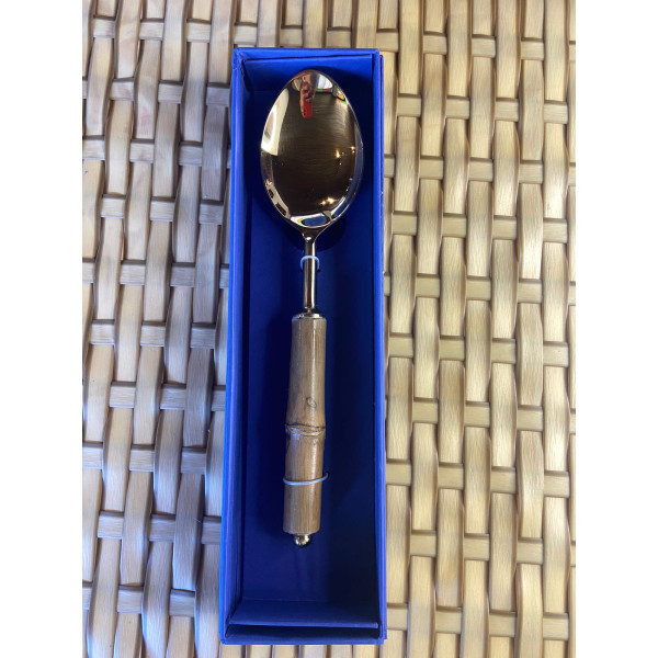COLHER AÇO INOX P/ SERVIR C/CABO BAMBU DOURADO