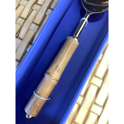 COLHER AÇO INOX P/ SERVIR C/CABO BAMBU DOURADO