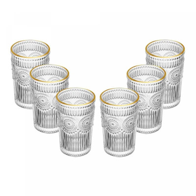 CJ 6 COPOS ALTOS DE VIDRO COM FIO DE OURO MANDALA 380ML CJ 6 COPOS ALTOS DE VIDRO COM FIO DE OURO MANDALA 380ML