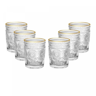 CJ 6 COPOS DE VIDRO COM FIO DE OURO MANDALA 260ML CJ 6 COPOS DE VIDRO COM FIO DE OURO MANDALA 260ML