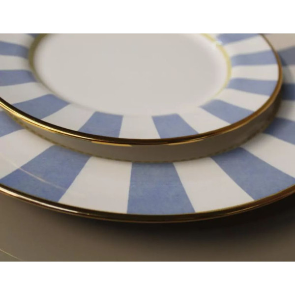 PRATO SOBREMESA BLUE STRIP FILETE OURO