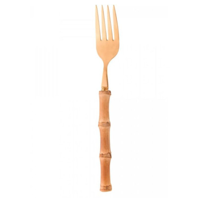 CJ 4 GARFOS P/MESA DE AÇO INOX C/CABO  EM BAMBU TULUM DOURADO