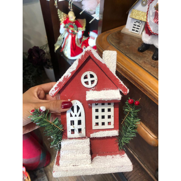 CASA DECORATIVA COM LED 15X10X20CM VERMELHO