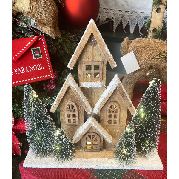 CASA DECORATIVA COM LED 30X20cm  (BEGE BRANCO)