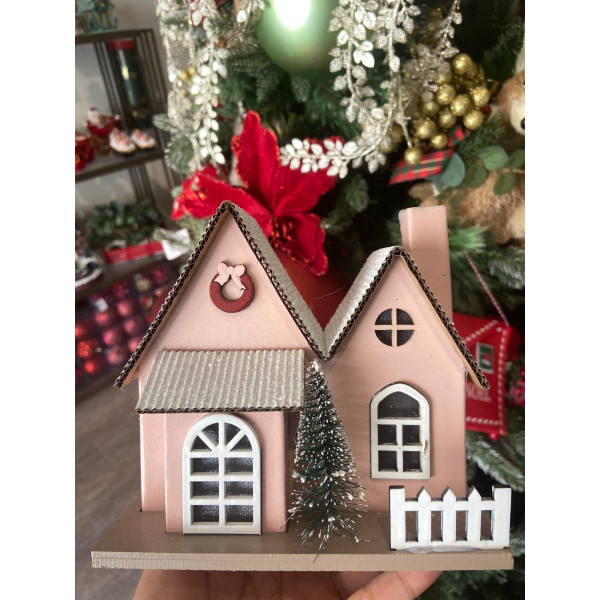 CASINHA  DECOR C/ LED 13X8,5X14,5cm (ROSA CLARO)
