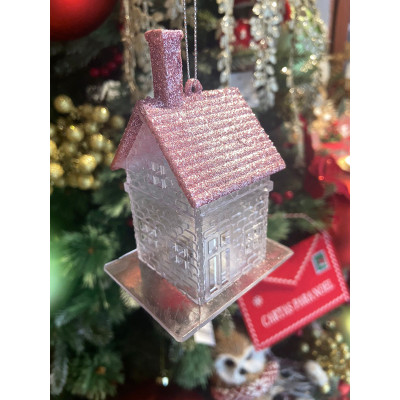 ENFEITE CASA NATAL PENDURAR (ROSA CLARO) 10X8X6cm ENFEITE CASA NATAL PENDURAR (ROSA CLARO) 10X8X6cm