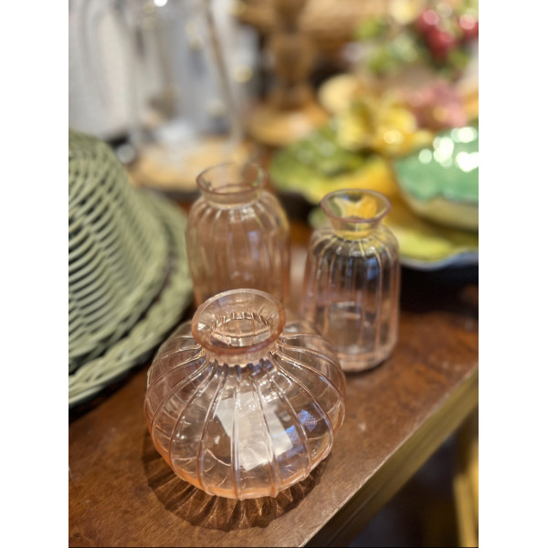 KIT COM 3 VASOS EM VIDRO DECORATIVOS - ROSA