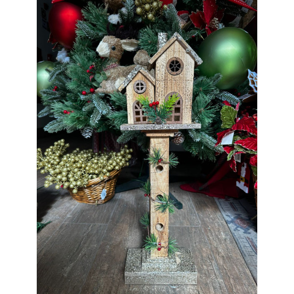 POSTE DECORATIVO  C/CASINHA C/ LED 62X15cm (BEGE CHAMPANHE) (FLORARTE) Vol. 1