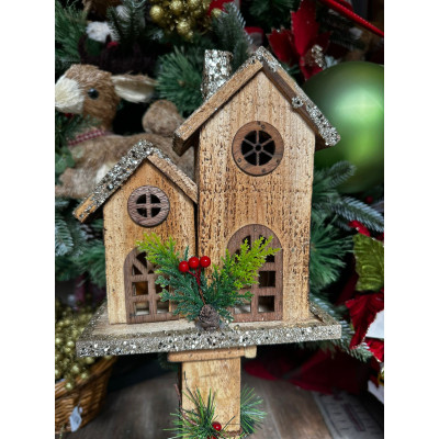 POSTE DECORATIVO  C/CASINHA C/ LED 62X15cm (BEGE CHAMPANHE) (FLORARTE) Vol. 1
