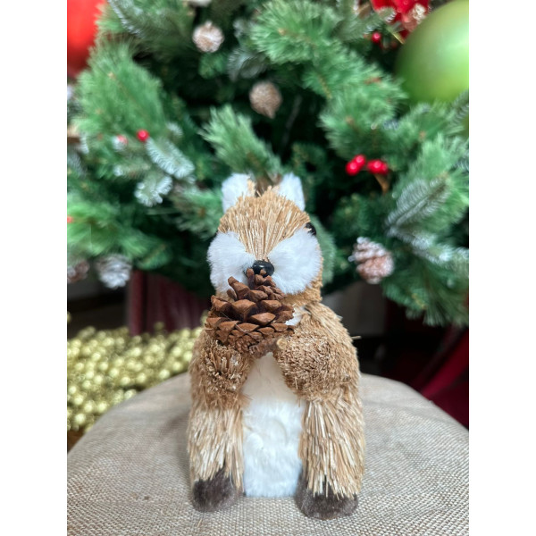ESQUILO NATAL EM PE PALHA (BEGE) 18cm (FLORARTE) Vol. 6