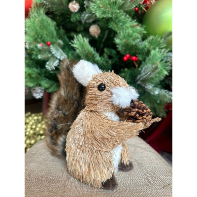 ESQUILO NATAL EM PE PALHA (BEGE) 18cm (FLORARTE) Vol. 6
