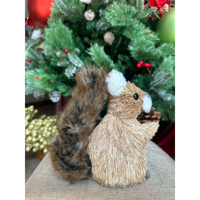 ESQUILO NATAL EM PE PALHA (BEGE) 18cm (FLORARTE) Vol. 6
