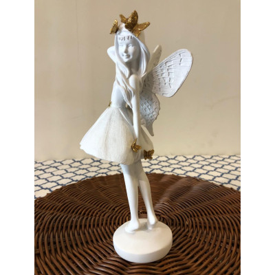 ESCULTURA DECOR POLIRESINA FADA (BRANCO DOURADO) 24,5X12X9cm (FLORARTE) Vol. 3 a 4
