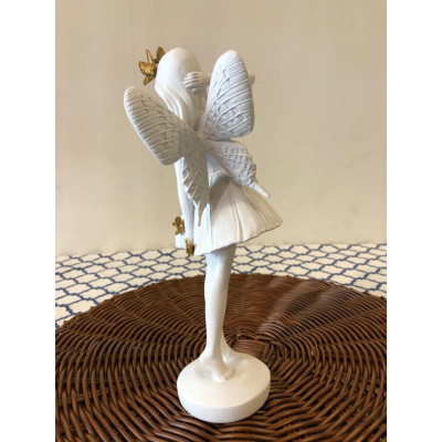 ESCULTURA DECOR POLIRESINA FADA (BRANCO DOURADO) 24,5X12X9cm (FLORARTE) Vol. 3 a 4