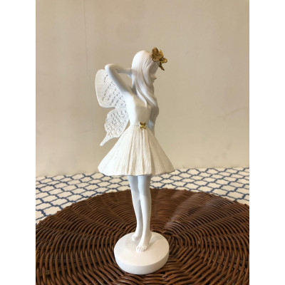 ESCULTURA DECOR POLIRESINA FADA (BRANCO DOURADO) 24,5X12X9cm (FLORARTE) Vol. 3 a 4