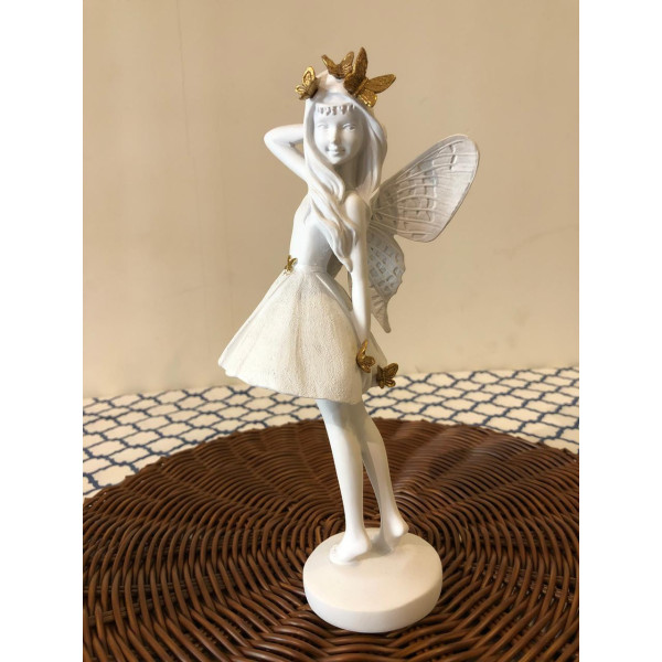 ESCULTURA DECOR POLIRESINA FADA (BRANCO DOURADO) 24,5X12X9cm (FLORARTE) Vol. 3 a 4
