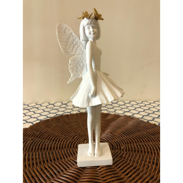 ESCULTURA DECOR POLIRESINA FADA (BRANCO DOURADO) 24X10,5X10,5cm (FLORARTE) Vol. 3