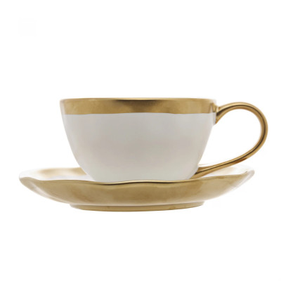 XICARA DE CHA DE PORCELANA DUBAI BRANCO E DOURADO 200ML