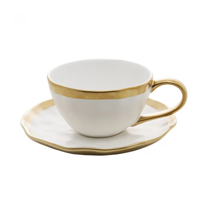XICARA DE CHA DE PORCELANA DUBAI BRANCO E DOURADO 200ML