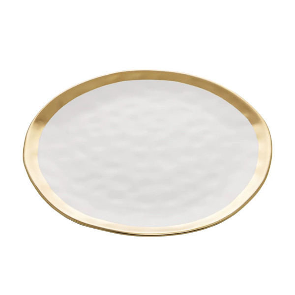 PRATO SOBREMESA DE PORCELANA BRANCO E DOURADO DUBAI 21cm