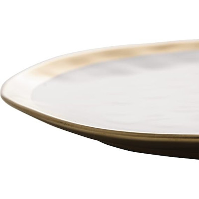 PRATO RASO DE PORCELANA BRANCO E DOURADO DUBAI 25cm