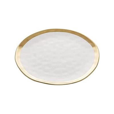 PRATO RASO DE PORCELANA BRANCO E DOURADO DUBAI 25cm