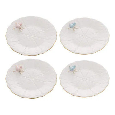 CJ 4 PRATOS SOBREMESA PORCELANA BIRDS BRANCO 20cm