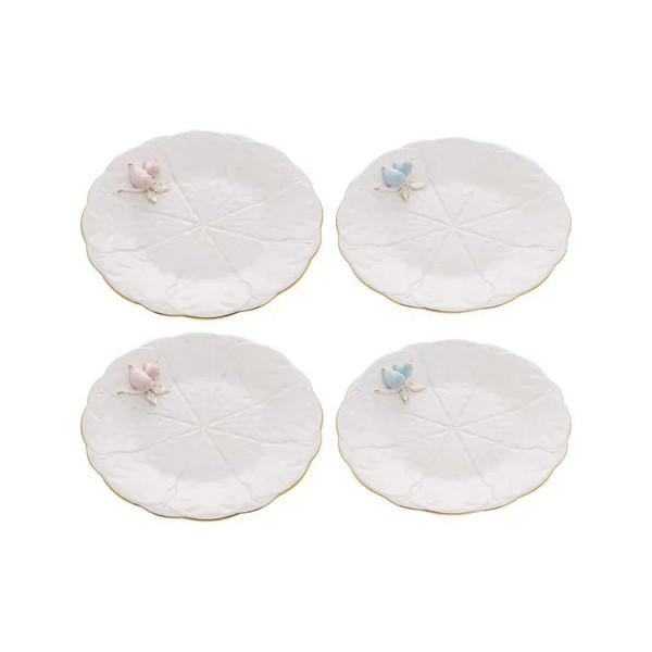 CJ 4 PRATOS SOBREMESA PORCELANA BIRDS BRANCO 20cm