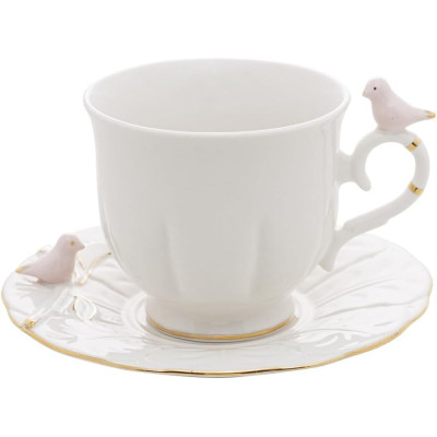 CJ 4 XICARAS P/CHA PORCELANA BIRDS BRANCO 200ml