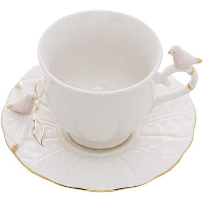CJ 4 XICARAS P/CHA PORCELANA BIRDS BRANCO 200ml