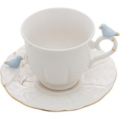 CJ 4 XICARAS P/CHA PORCELANA BIRDS BRANCO 200ml