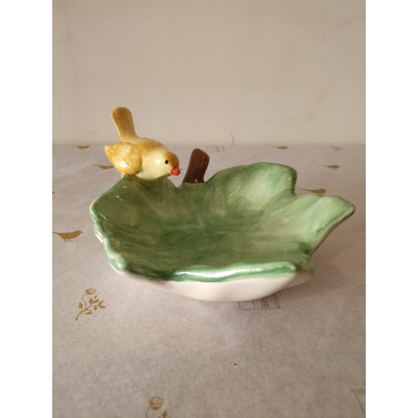 BOWL FOLHA DE UVA COM PASSARO VERDE E AZ