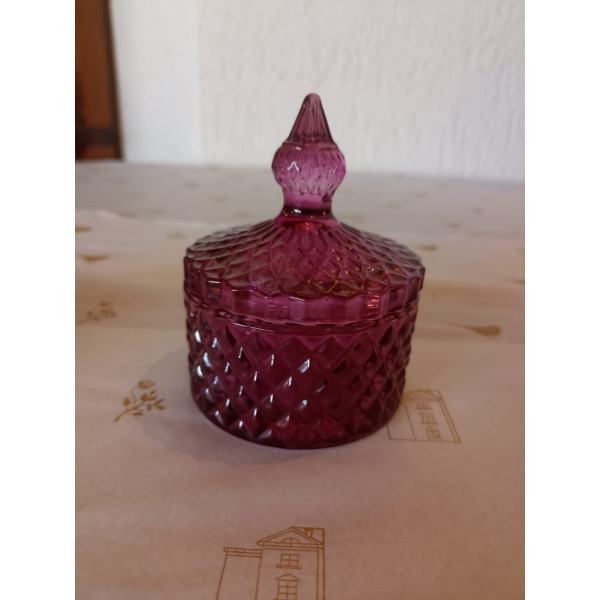 POTICHE  VIDRO C/TAMPA 10X8,5cm (MAGENTA) (FLORARTE) Vol. 6