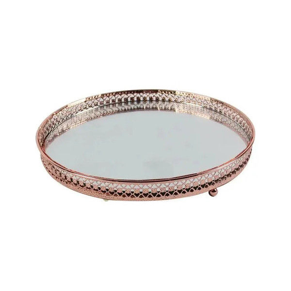 BANDEJA ESPELHADA E METAL COBRE 20,5CM X 20,5CM X 3,1CM