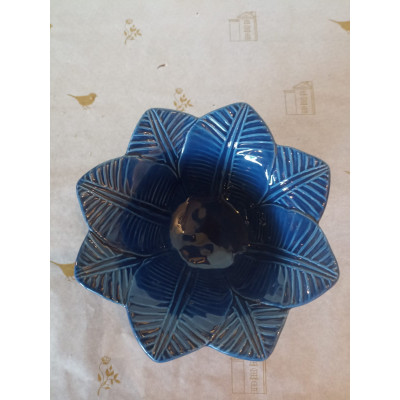 CENTRO DE MESA CERAMICA 15,5X15,5X7cm FLOR REDONDO (AZUL ESCURO) (FLORARTE) Vol. 6