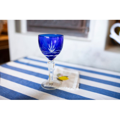 CONJ TAÇA DE CRISTAL LAPIDADA AZUL