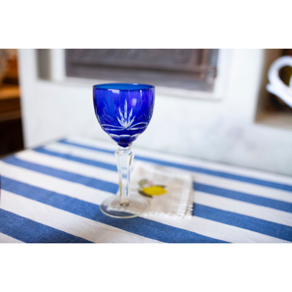 CONJ TAÇA DE CRISTAL LAPIDADA AZUL