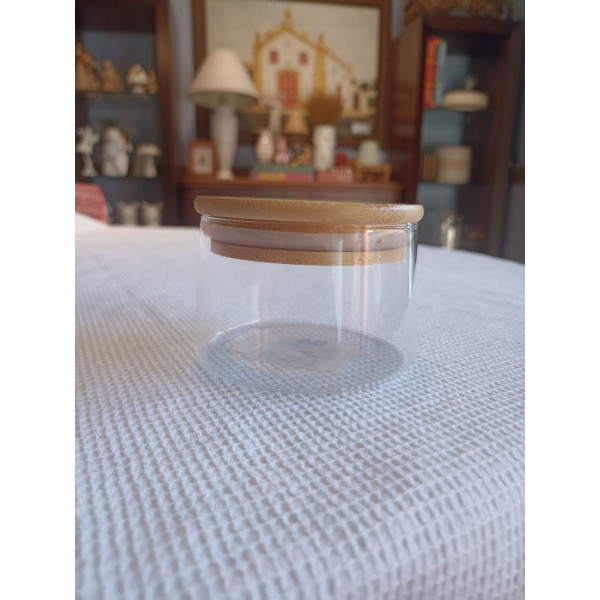 POTE VIDRO BORO 300ml 6,1X9cm TAMPA BAMBU (TRANSPARENTE) (FLORARTE) Vol. 6