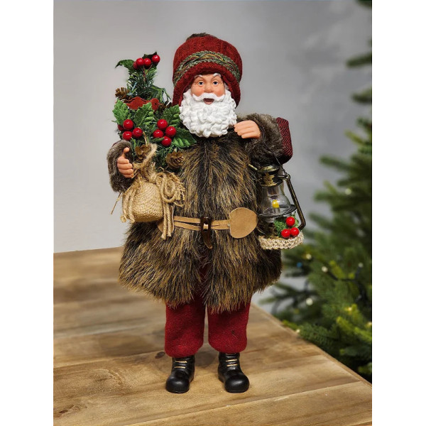 PAPAI NOEL LAMPIAO CASACO PELE 40CM RUST