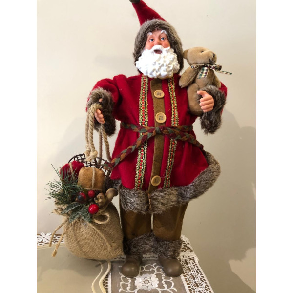 PAPAI NOEL SACO PRES/ URSO 40CM MAR/VM