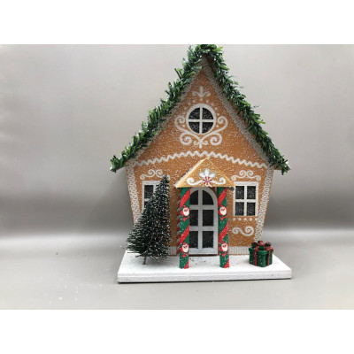 NATAL  CASINHA DECORATIVA C/LED 16X10,5X12,5cm (BEGE BRANCO) (FLORARTE) Vol. 1