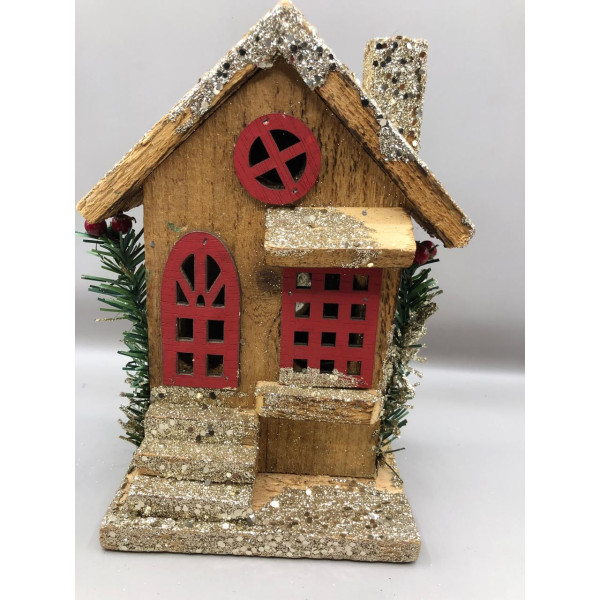 CASA  DECORATIVA C/LED 15X10X20cm (BEGE CHAMPANHE) (FLORARTE) Vol. 5