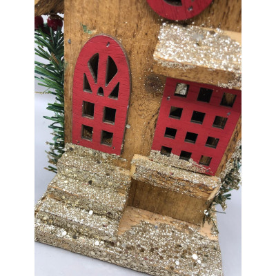 CASA  DECORATIVA C/LED 15X10X20cm (BEGE CHAMPANHE) (FLORARTE) Vol. 5